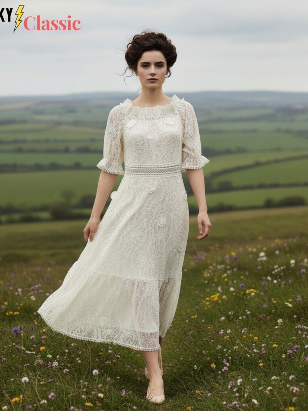 NWT Queenia Prairie Cottage core Boho Gauze Lace Maxi Dress Sz L Wedding Ivory